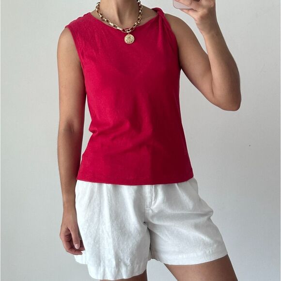 Current Elliott Tank Top Womens XS 0 Red Linen Cotton Elevated Basic Natural - Picture 2 of 10